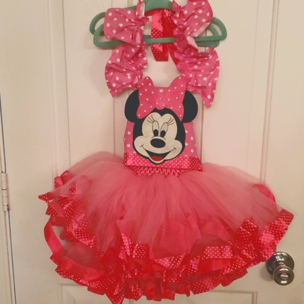 12M Custom Hot Pink Pearl Minnie Mouse Disney Pageant Tutu Birthday Party Dress